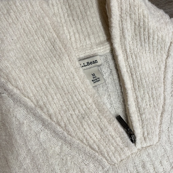 L L Bean Women’s White Cozy Cloud Sweater Quarter Zip Size Medium Lightweight - Picture 3 of 8